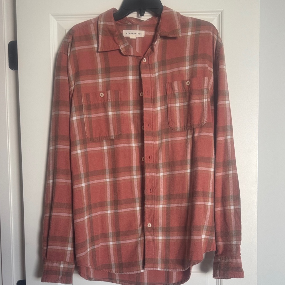 Aeropostale Men's Red Plaid Button-Down Shirt